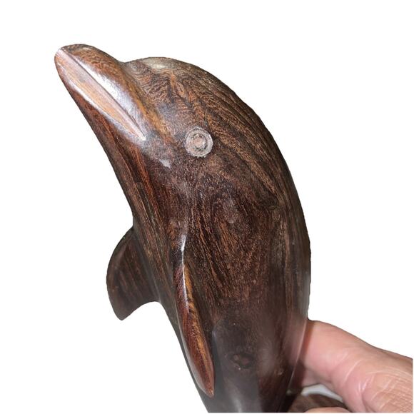 Dolphin Wooden Hand Carved 8x3.5” Statue Figurine Sculpture Beachy Home Decor - Picture 5 of 6